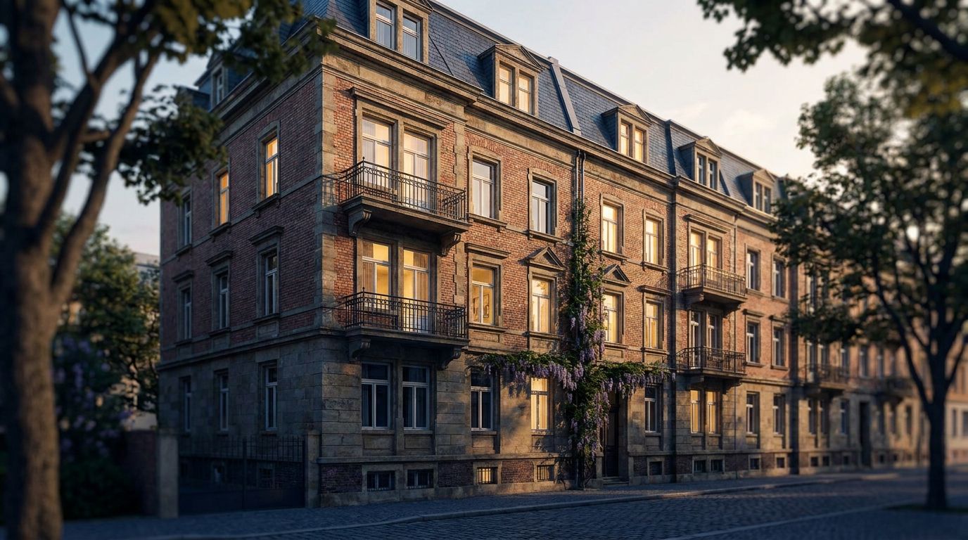 Zinsbindung einer Baufinanzierung für eine Münchner Wohnimmobilie im Abendlicht
